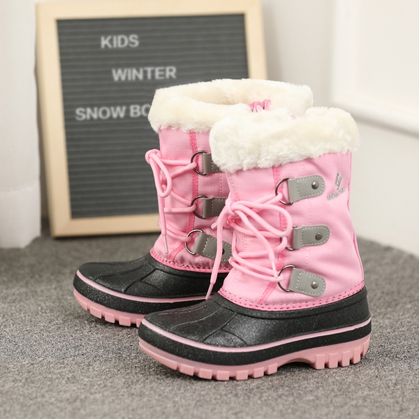 Girls and Boys Fur Lined Winter Snow Boots - GREY PINK - 5